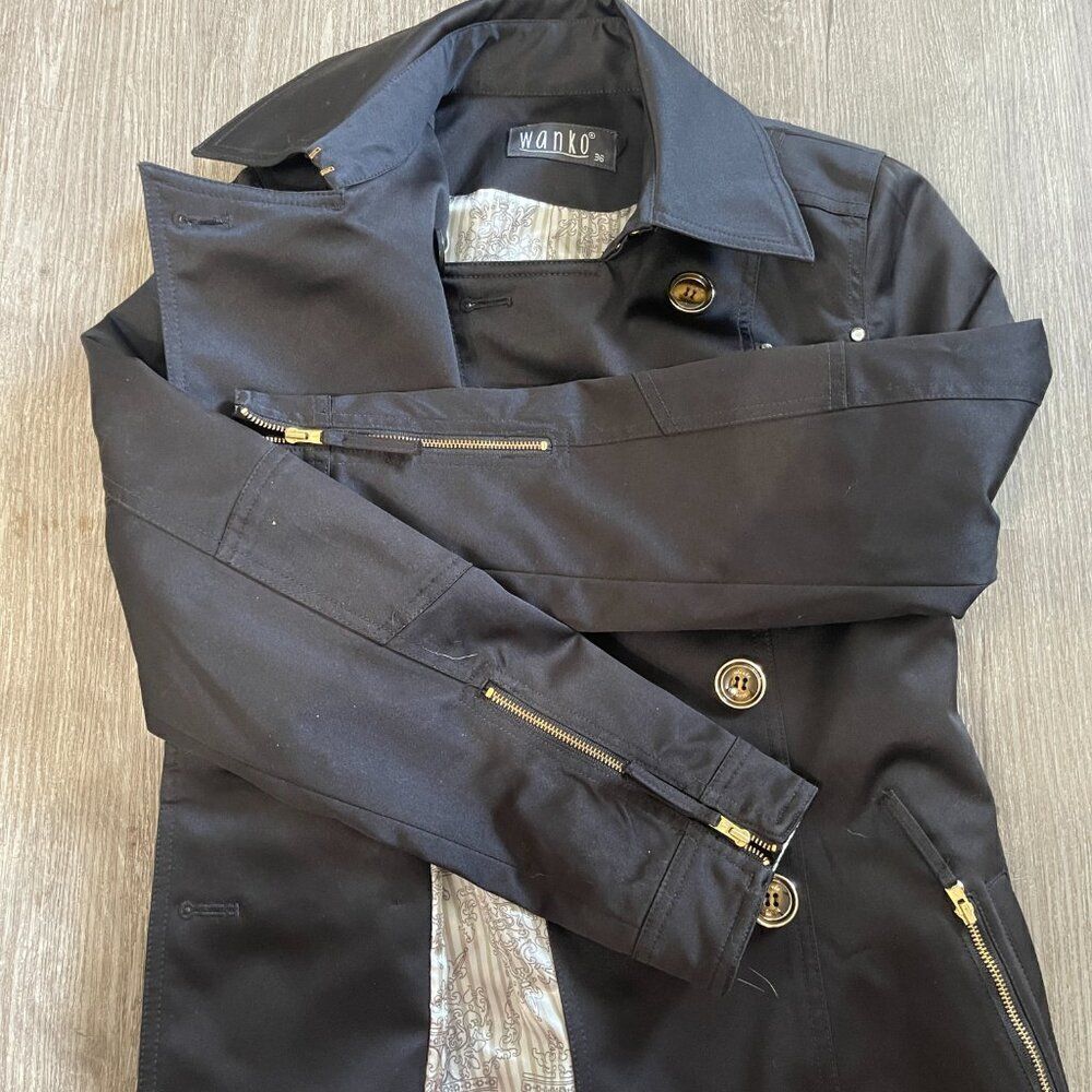 Wanko Mid Length Trench Coat Black Size - Picture 3 of 4